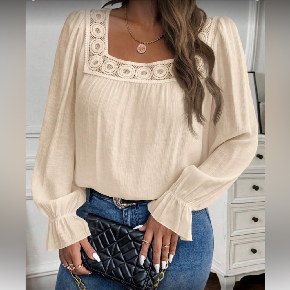 Elegant Cream Lace Trim Women's Top
